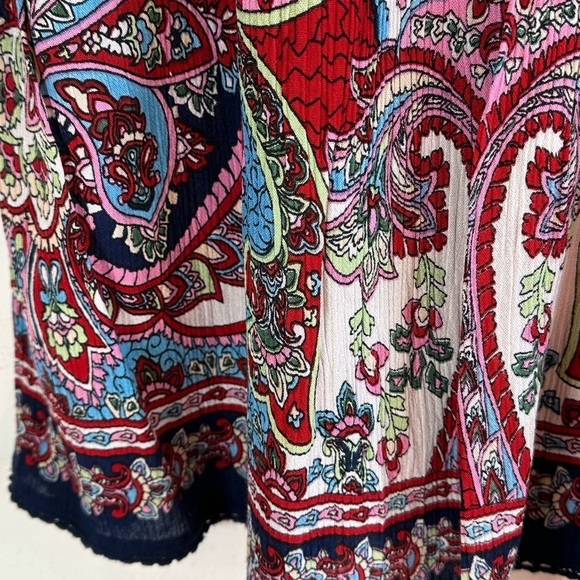 Bila Boho Navy & Pink/Red Paisley Print Blouse with Cut Out Shoulders Sz Lg - Picture 7 of 13